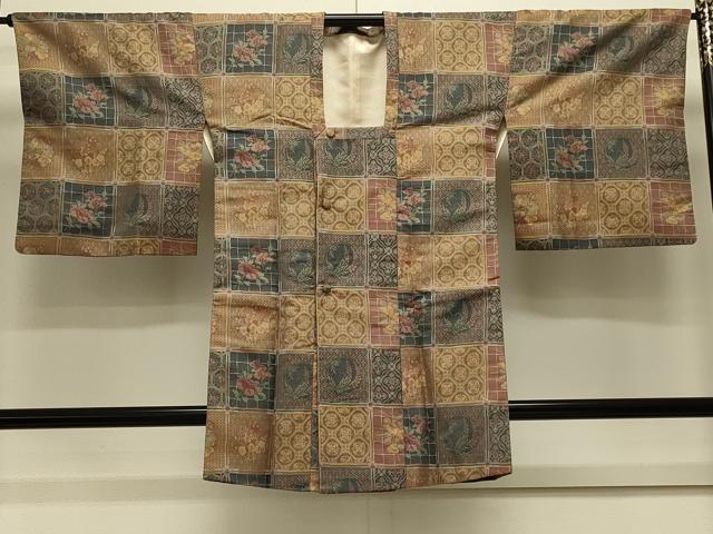 平和屋着物＃道行コート　お召地　天井吉祥花文　ロング丈　正絹　逸品　CABL2963in