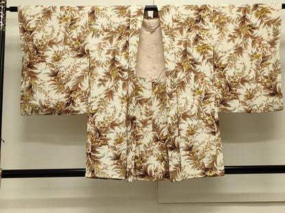 平和屋着物＃羽織　草花文　銀彩　正絹　逸品　CABL2964in