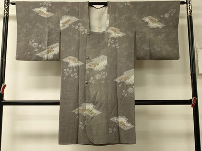 平和屋着物＃道行コート　絞り　霞草花文　金彩　ロング丈　正絹　逸品　CABL2965in