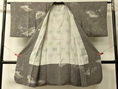 平和屋着物＃道行コート　絞り　霞草花文　金彩　ロング丈　正絹　逸品　CABL2965in