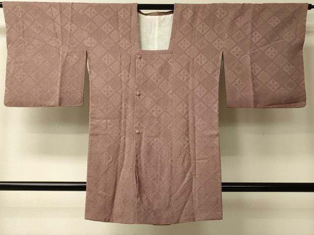 平和屋着物＃道行コート　色無地　花菱地紋　紫染色　ロング丈　正絹　逸品　CABL2968in