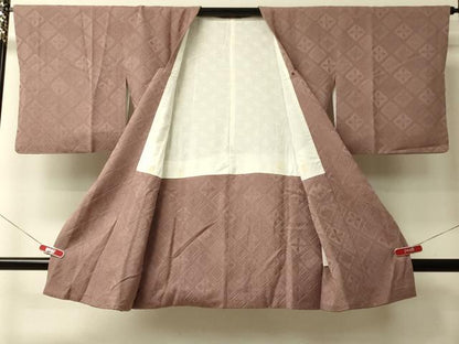平和屋着物＃道行コート　色無地　花菱地紋　紫染色　ロング丈　正絹　逸品　CABL2968in