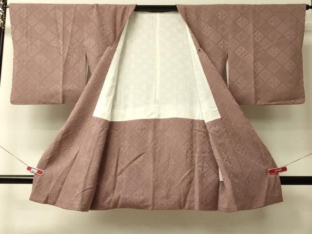 平和屋着物＃道行コート　色無地　花菱地紋　紫染色　ロング丈　正絹　逸品　CABL2968in