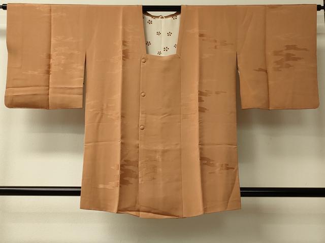 平和屋着物＃道行コート　色無地　霞地紋　琥珀色　正絹　逸品　CABL2974in