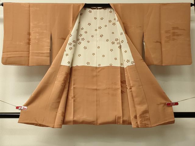平和屋着物＃道行コート　色無地　霞地紋　琥珀色　正絹　逸品　CABL2974in