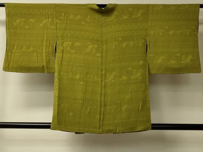 平和屋着物＃羽織　色無地　横段風景地紋　黄海松茶色　正絹　逸品　CABL2978in