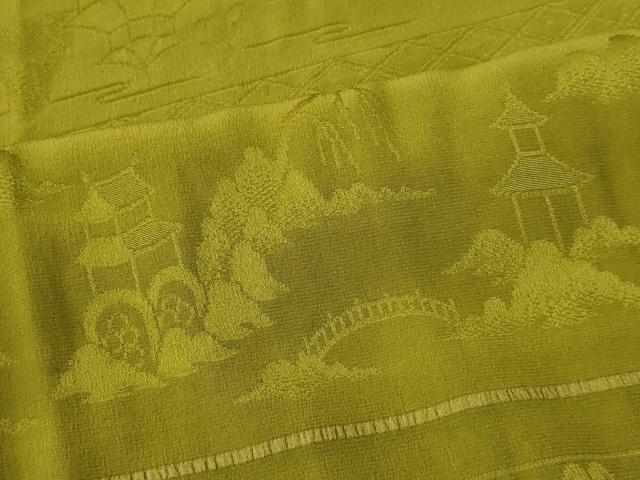 平和屋着物＃羽織　色無地　横段風景地紋　黄海松茶色　正絹　逸品　CABL2978in