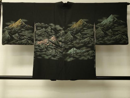 平和屋着物＃羽織　寿光織　遠山文　黒地　金糸　正絹　逸品　CABL2984in