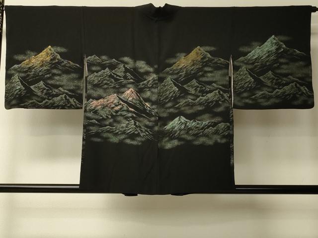 平和屋着物＃羽織　寿光織　遠山文　黒地　金糸　正絹　逸品　CABL2984in