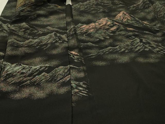 平和屋着物＃羽織　寿光織　遠山文　黒地　金糸　正絹　逸品　CABL2984in