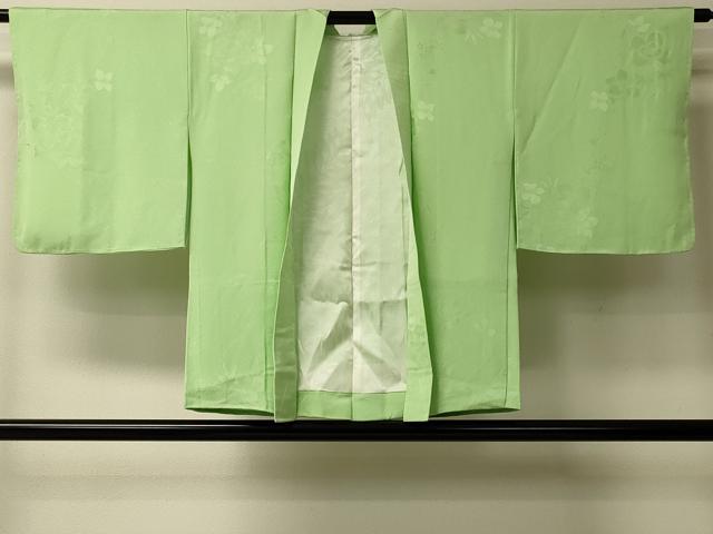 平和屋着物＃羽織　色無地　草花地紋　青丹色　正絹　逸品　CABL2985in