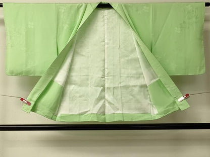 平和屋着物＃羽織　色無地　草花地紋　青丹色　正絹　逸品　CABL2985in