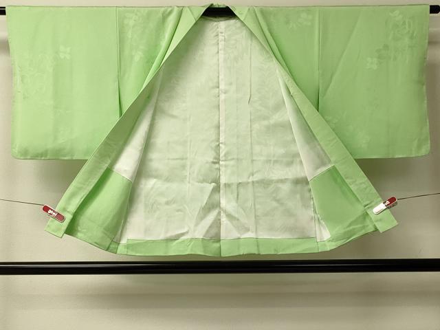 平和屋着物＃羽織　色無地　草花地紋　青丹色　正絹　逸品　CABL2985in