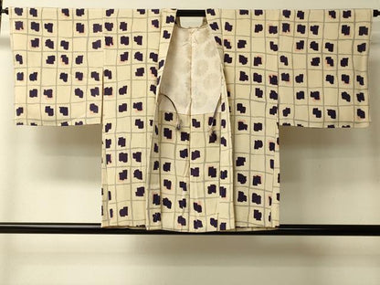平和屋着物＃羽織　幾何学格子文　正絹　逸品　CABL2986in