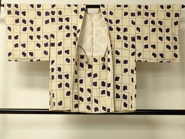 平和屋着物＃羽織　幾何学格子文　正絹　逸品　CABL2986in
