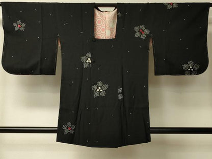 平和屋着物＃道行コート　総絞り　舞花文　黒地　正絹　逸品　未使用　CABL2995in
