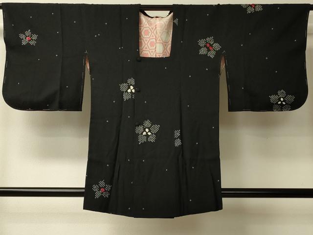 平和屋着物＃道行コート　総絞り　舞花文　黒地　正絹　逸品　未使用　CABL2995in
