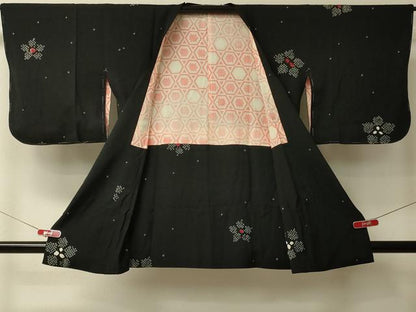 平和屋着物＃道行コート　総絞り　舞花文　黒地　正絹　逸品　未使用　CABL2995in