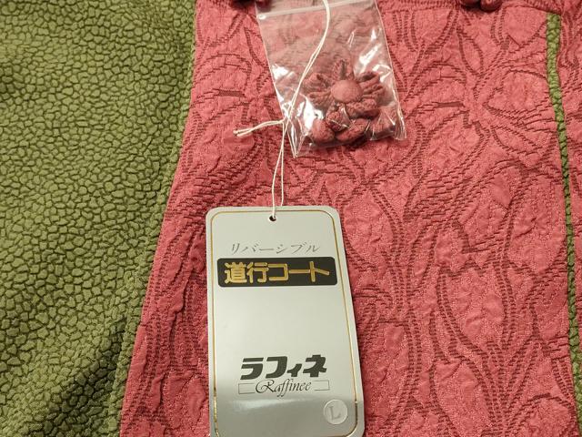 平和屋着物＃道行コート　リバーシブル　色無地　草花地紋　赤丹色　ロング丈　洗える着物　CABL3000in