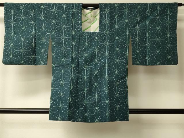 平和屋着物＃道行コート　紬地　刺し子　総刺繍　麻の葉文様　正絹　逸品　CABL3002in