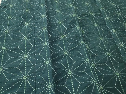 平和屋着物＃道行コート　紬地　刺し子　総刺繍　麻の葉文様　正絹　逸品　CABL3002in