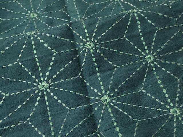 平和屋着物＃道行コート　紬地　刺し子　総刺繍　麻の葉文様　正絹　逸品　CABL3002in