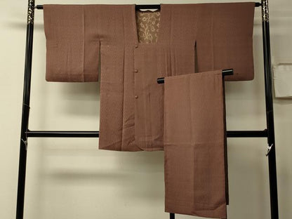 平和屋着物＃道行コート　色無地　菱地紋　香染色　ショール付き　正絹　逸品　CABL3003in