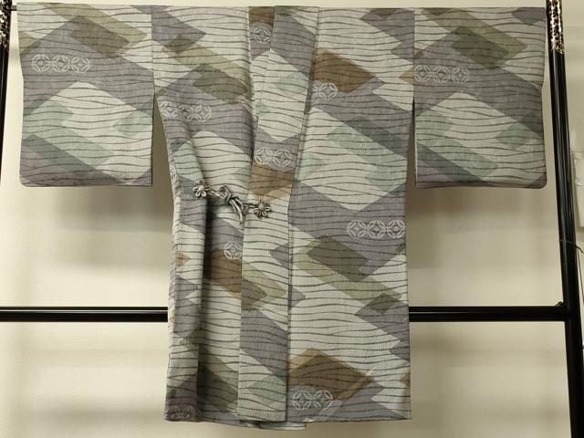 平和屋着物＃道中着　幾何学七宝文　ロング丈　正絹　逸品　CABL3007in