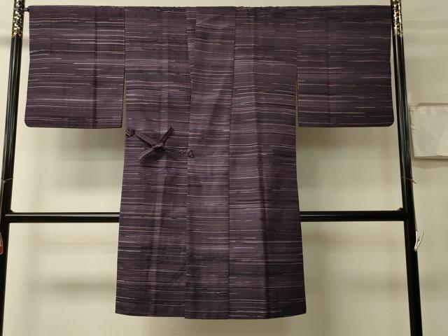 平和屋着物＃道中着　紬地　横段文　ロング丈　正絹　逸品　CABL3008in