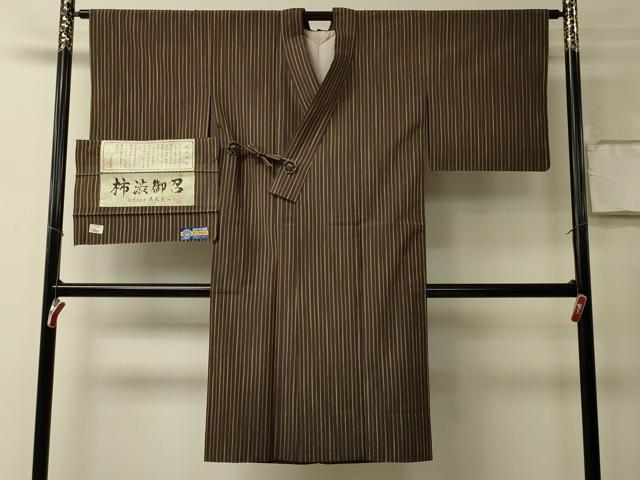 平和屋着物＃道中着　柿渋御召　伝統工芸士　蕪木良一 作　間道　証紙付き　正絹　逸品　CABL3009in
