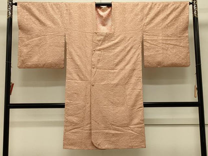 平和屋着物＃道行コート　色無地　源氏車地紋　杏色　ロング丈　正絹　逸品　CABL3016in