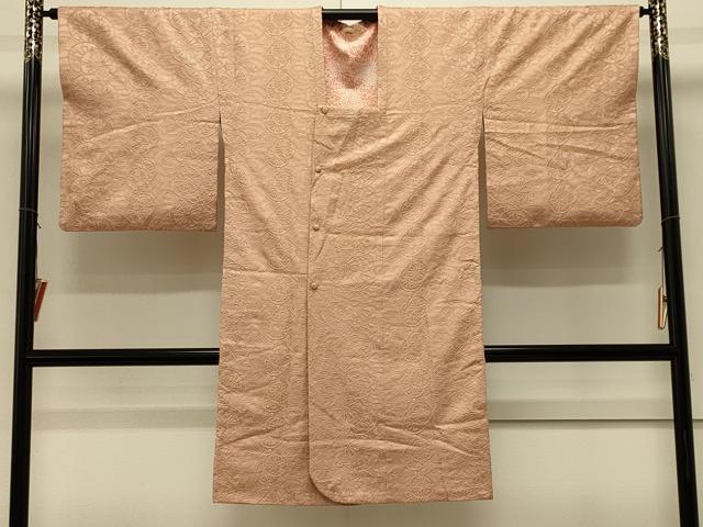 平和屋着物＃道行コート　色無地　源氏車地紋　杏色　ロング丈　正絹　逸品　CABL3016in