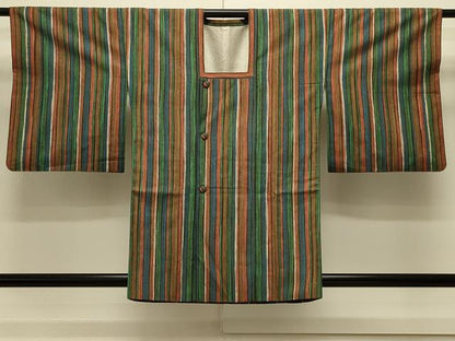 平和屋着物＃道行コート　紬地　間道　正絹　逸品　CABL3024in