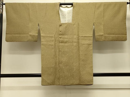 平和屋着物＃道行コート　色無地　幾何学地紋　油色　正絹　逸品　CABL3025in