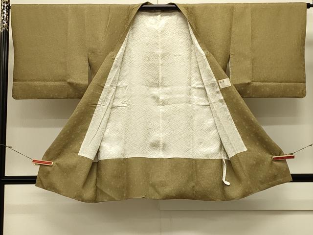 平和屋着物＃道行コート　色無地　幾何学地紋　油色　正絹　逸品　CABL3025in