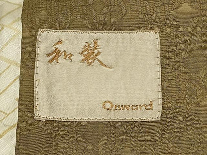 平和屋着物＃道行コート　色無地　幾何学地紋　油色　正絹　逸品　CABL3025in