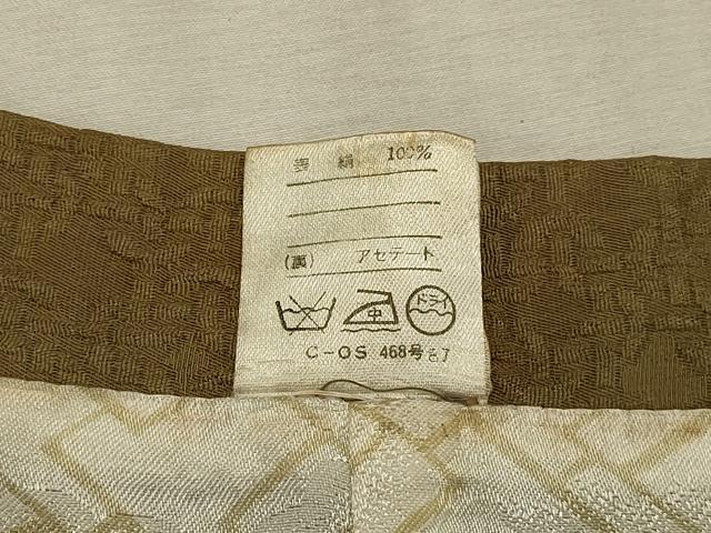 平和屋着物＃道行コート　色無地　幾何学地紋　油色　正絹　逸品　CABL3025in