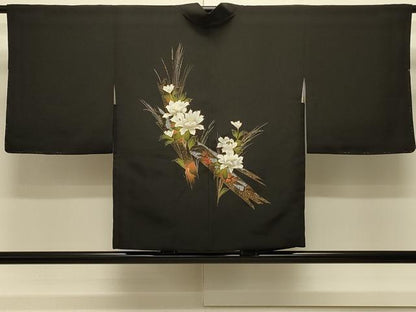 平和屋着物＃羽織　草花文　黒地　金彩　正絹　逸品　未使用　CABL3026in