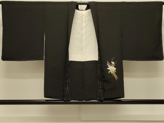 平和屋着物＃羽織　草花文　黒地　金彩　正絹　逸品　未使用　CABL3026in