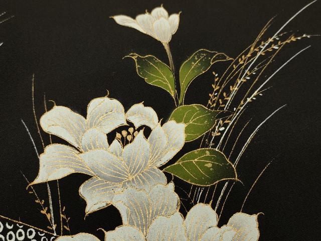 平和屋着物＃羽織　草花文　黒地　金彩　正絹　逸品　未使用　CABL3026in