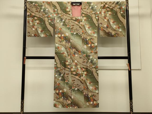 平和屋着物＃道行コート　道長草花文　暈し染め　金彩　ロング丈　正絹　逸品　CABL3029in