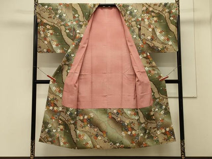 平和屋着物＃道行コート　道長草花文　暈し染め　金彩　ロング丈　正絹　逸品　CABL3029in