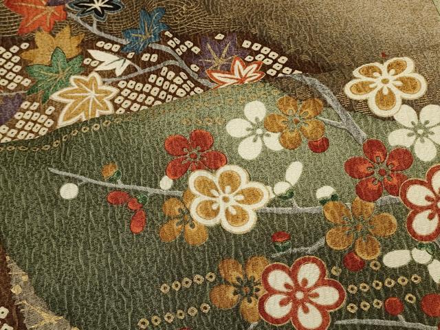 平和屋着物＃道行コート　道長草花文　暈し染め　金彩　ロング丈　正絹　逸品　CABL3029in
