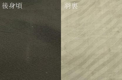 平和屋着物＃道行コート　寿光織　草葉文　黒地　金糸　正絹　逸品　CABL3031in