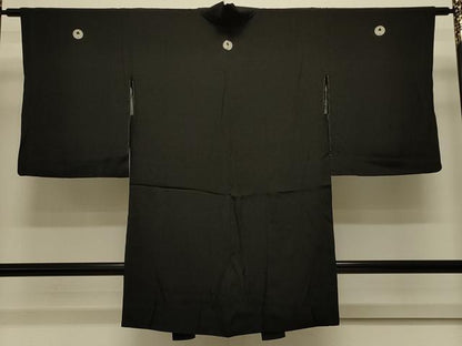平和屋着物＃長羽織　黒地　正絹　逸品　CABL3032in