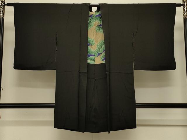 平和屋着物＃長羽織　黒地　正絹　逸品　CABL3032in