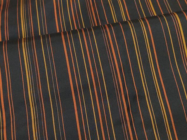 平和屋着物＃道行コート　雨コート　単衣　縞　黒地　ロング丈　正絹　逸品　CABL3036in