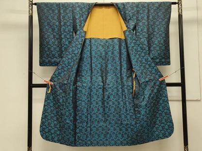 平和屋着物＃道行コート　単衣　花唐草文　ロング丈　正絹　逸品　CABL3041in