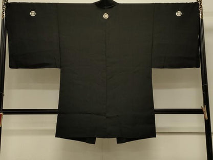 平和屋着物＃男性　長羽織　黒紋付き　正絹　逸品　CABL3044in