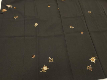 平和屋着物＃道行コート　草花文　黒地　金彩　正絹　逸品　CABL3047in
